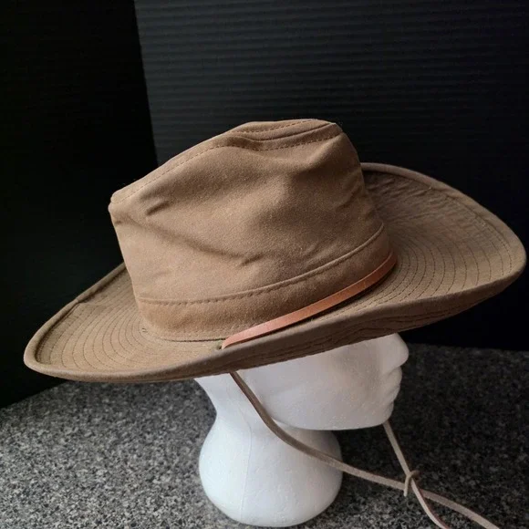 Tin Cloth Packer Hat‎ Oil Finish Waxed Canvas Leather Chin Strap Made USA Small - Picture 2 of 12